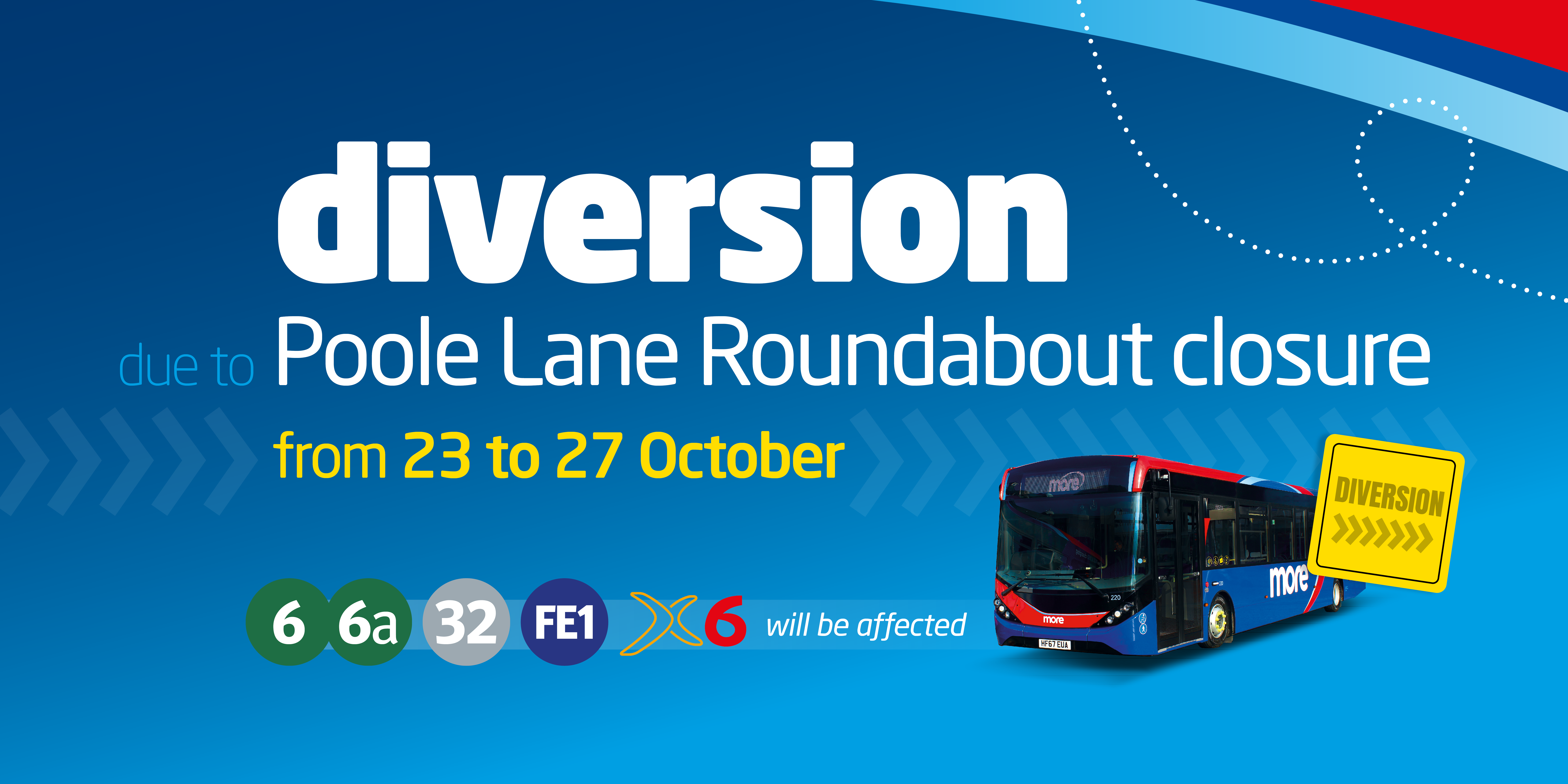 Route diversions due to the closure of Poole Lane Roundabout morebus